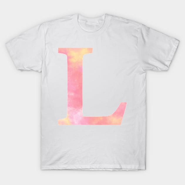 The Letter L Orange and Pink Watercolor Design T-Shirt by Claireandrewss